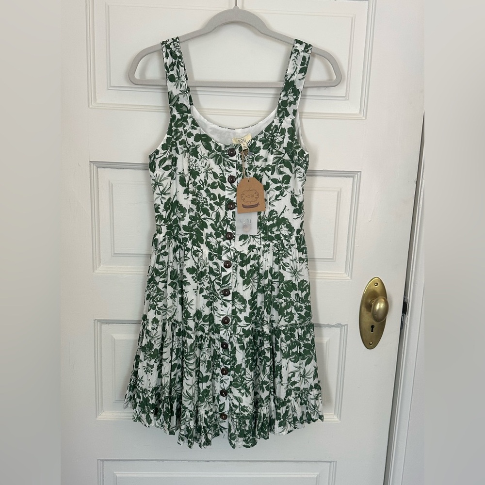 Floral Green and White Dress
